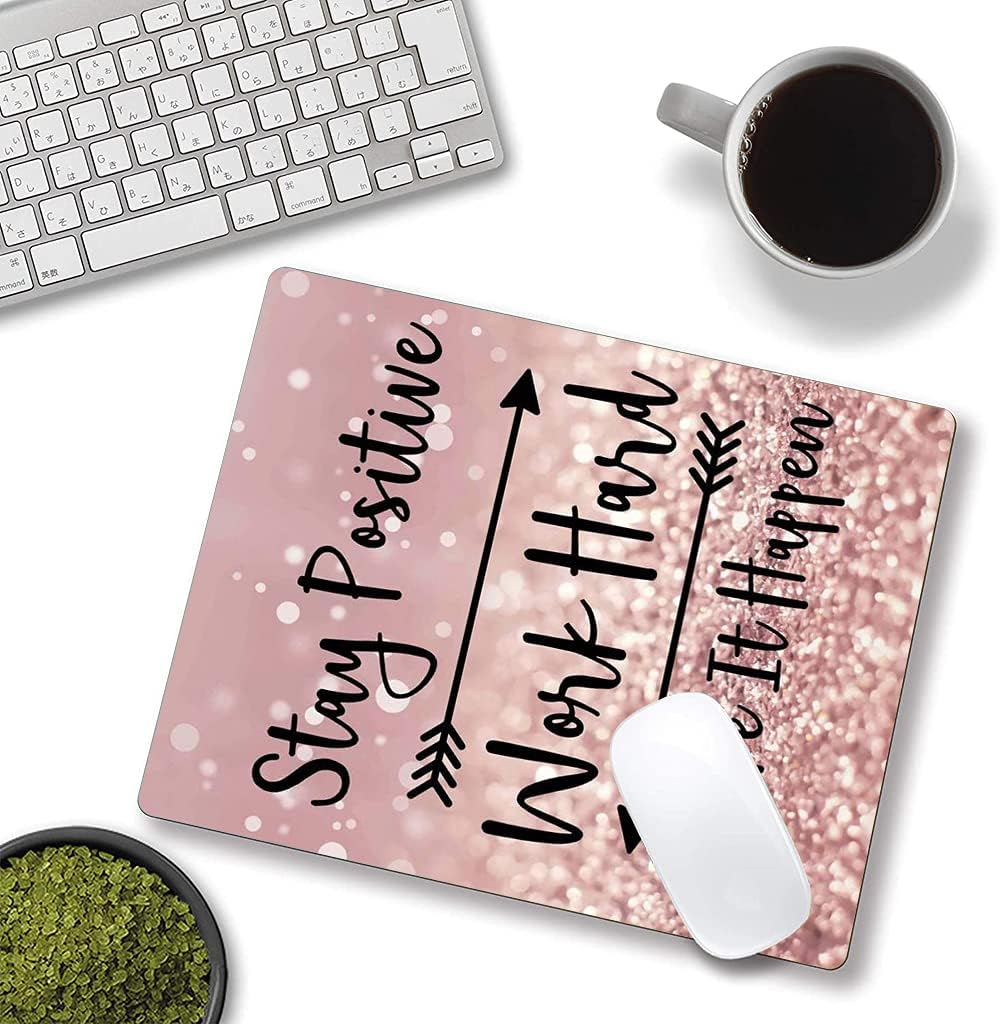 Inspirational Quote Mouse Pad, Stay Positive Work Hard and Make It Happen Motivational Pad for Women, Square Waterproof Non-Slip Rubber Base MousePads Office Laptop - Image 4