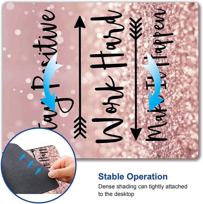 Inspirational Quote Mouse Pad, Stay Positive Work Hard and Make It Happen Motivational Pad for Women, Square Waterproof Non-Slip Rubber Base MousePads Office Laptop - Image 6
