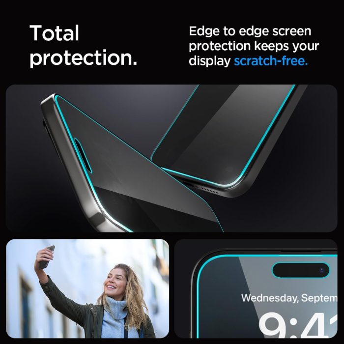 Spigen Tempered Glass Screen Protector [GlasTR EZ FIT - Privacy] Designed for iPhone 15 Pro Max [Case Friendly] - 2 Pack - Image 5