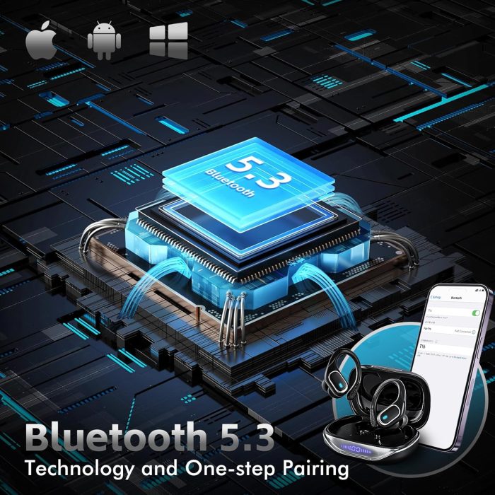 Wireless Earbuds Bluetooth Headphones 80Hrs Playtime Ear Buds IPX7 Waterproof Sports Earphones Wireless Charging Case Over-Ear Earhooks Headest - Black - Image 3