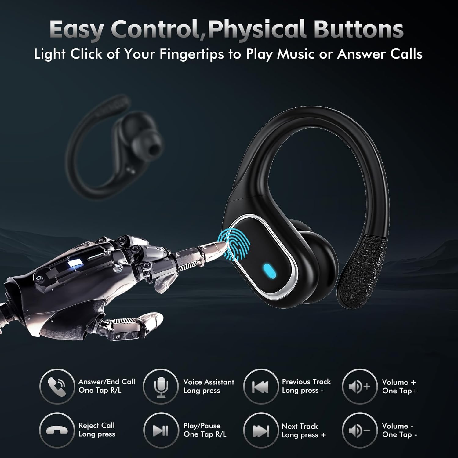 Wireless Earbuds Bluetooth Headphones 80Hrs Playtime Ear Buds IPX7 Waterproof Sports Earphones Wireless Charging Case Over-Ear Earhooks Headest - Black - Image 6